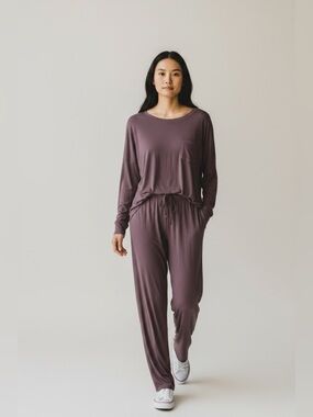 MIDNIGHT by Carole Hochman women’s eggplant Long Sleeve Pajama Set Top + Bottom